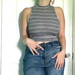 blue stripped turtleneck tank
